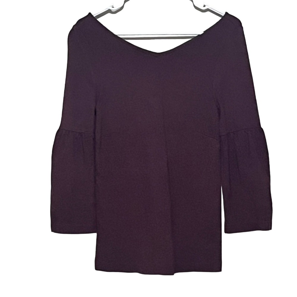Ann Taylor Knit Top Womens Burgundy Bell Sleeve V-Neck Pullover XXS